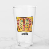 Medieval Floral Illuminated Letter M Monogram Glas (Voorkant)