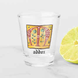 Medieval Floral Illuminated Letter M Monogram Shot Glas