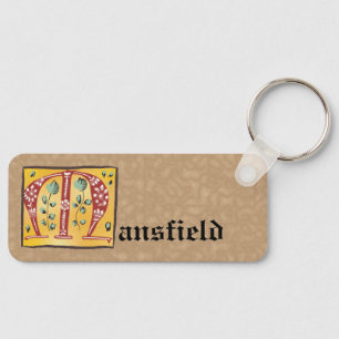 Medieval Floral Illuminated Letter M Monogram Sleutelhanger