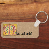Medieval Floral Illuminated Letter M Monogram Sleutelhanger (Voorkant)
