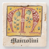 Medieval Floral Illuminated Letter M Monogram Stenen Onderzetter (Voorkant)