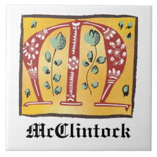 Medieval Floral Illuminated Letter M Monogram Tegeltje
