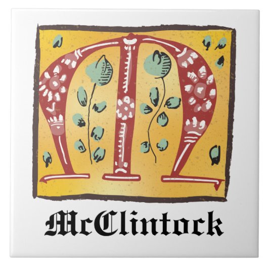 Medieval Floral Illuminated Letter M Monogram Tegeltje (Voorkant)