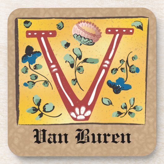 Medieval Floral Illuminated Letter/Monogram Bier Onderzetter (Voorkant)