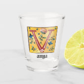 Medieval Floral Illuminated Letter/Monogram Shot Glas (Voorkant)