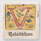 Medieval Floral Illuminated Letter/Monogram Stenen Onderzetter (Voorkant)