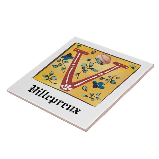 Medieval Floral Illuminated Letter/Monogram Tegeltje (Zijkant)