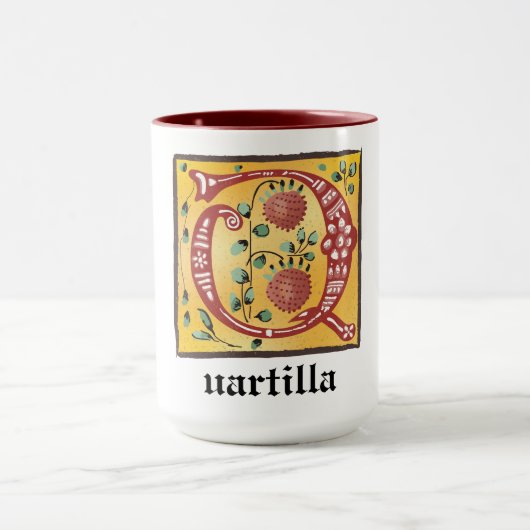 Medieval Floral Illuminated Letter Q Monogram Mok (Midden)