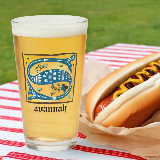 Medieval Floral Illuminated Letter S Monogram Glas