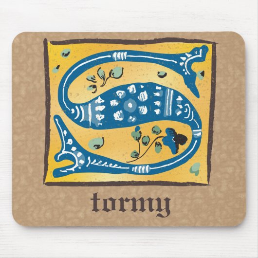 Medieval Floral Illuminated Letter S Monogram Muismat (Voorkant)