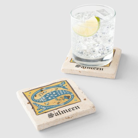 Medieval Floral Illuminated Letter S Monogram Stenen Onderzetter (Zijkant)