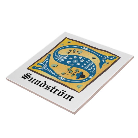 Medieval Floral Illuminated Letter S Monogram Tegeltje (Zijkant)