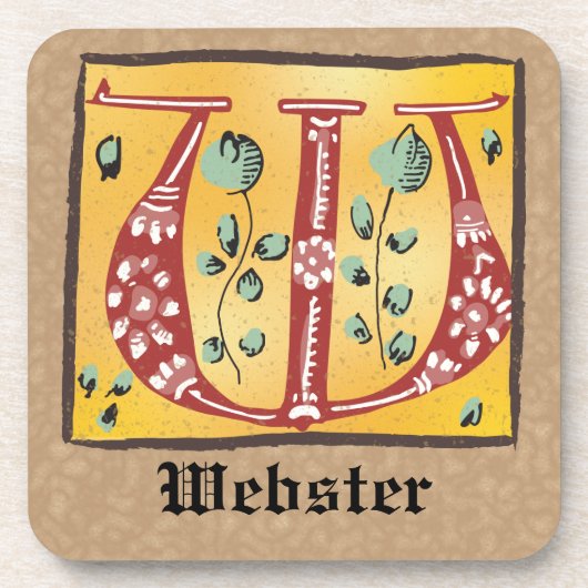 Medieval Floral Illuminated Letter W Monogram Bier Onderzetter (Voorkant)