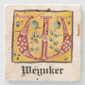 Medieval Floral Illuminated Letter W Monogram Stenen Onderzetter (Voorkant)