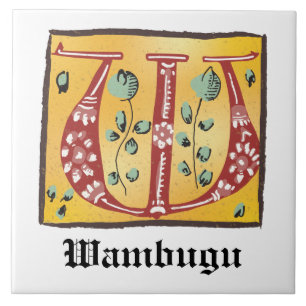 Medieval Floral Illuminated Letter W Monogram Tegeltje