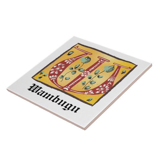 Medieval Floral Illuminated Letter W Monogram Tegeltje (Zijkant)