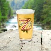 Medieval Floral Illuminated Letter Z Monogram Glas