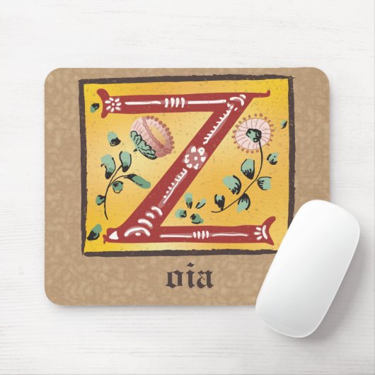 Medieval Floral Illuminated Letter Z Monogram Muismat (Met muis)