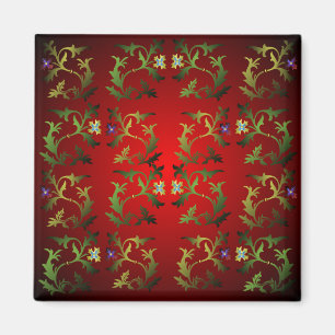 Medieval Floral Pattern Square Magnet