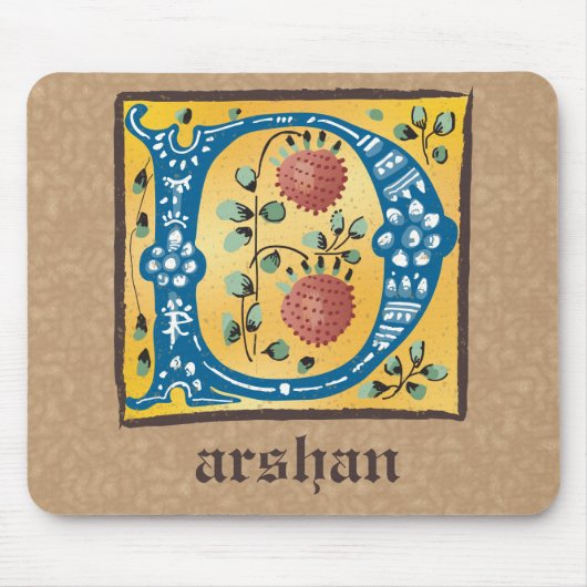 Medieval Floral, verlicht Letter D Monogram Muismat (Voorkant)