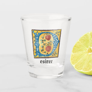 Medieval Floral, verlicht Letter D Monogram Shot Glas