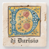 Medieval Floral, verlicht Letter D Monogram Stenen Onderzetter (Voorkant)