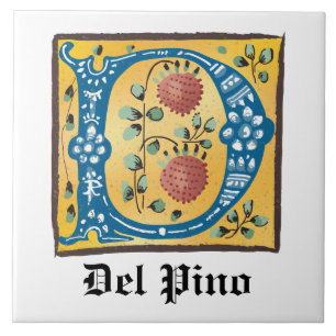 Medieval Floral, verlicht Letter D Monogram Tegeltje