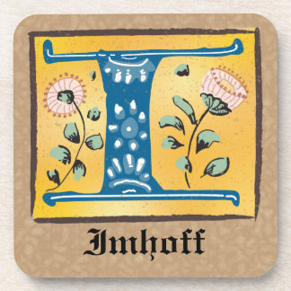 Medieval Floral, verlicht Letter I Monogram Bier Onderzetter