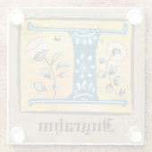 Medieval Floral, verlicht Letter I Monogram Glazen Onderzetter (Achterkant)