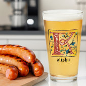 Medieval Floral, verlicht, letter K Monogram Glas