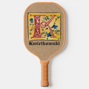 Medieval Floral, verlicht, letter K Monogram Pickleball Paddle