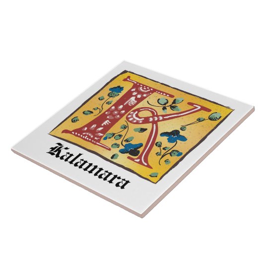 Medieval Floral, verlicht, letter K Monogram Tegeltje (Zijkant)