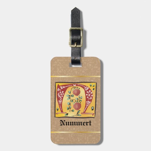 Medieval Floral, verlicht, letter N Monogram Bagagelabel (Voorkant verticaal)