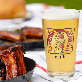 Medieval Floral, verlicht, letter N Monogram Glas