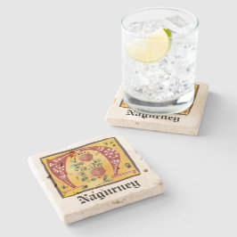 Medieval Floral, verlicht, letter N Monogram Stenen Onderzetter