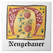 Medieval Floral, verlicht, letter N Monogram Tegeltje (Voorkant)