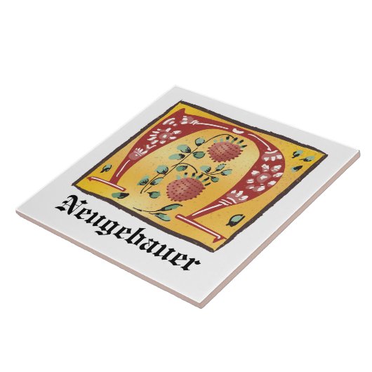 Medieval Floral, verlicht, letter N Monogram Tegeltje (Zijkant)