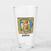 Medieval Floral, verlicht, letter o Monogram Glas (Voorkant)