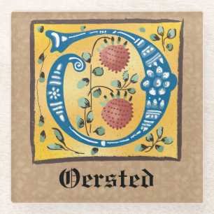Medieval Floral, verlicht, letter o Monogram Glazen Onderzetter