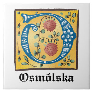 Medieval Floral, verlicht, letter o Monogram Tegeltje