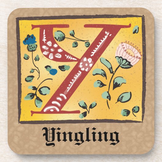 Medieval Floral, verlicht, letter Y Monogram Bier Onderzetter (Voorkant)