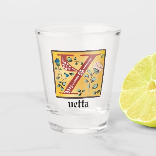 Medieval Floral, verlicht, letter Y Monogram Shot Glas (Voorkant)