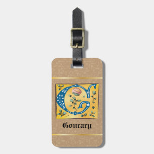 Medieval Floral, verlicht met letter G Monogram Bagagelabel