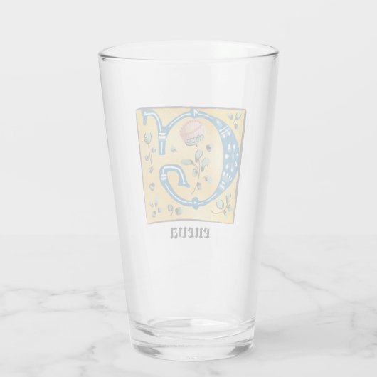 Medieval Floral, verlicht met letter G Monogram Glas (Achterkant)