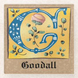 Medieval Floral, verlicht met letter G Monogram Glazen Onderzetter