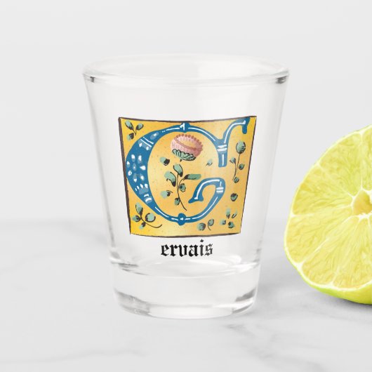 Medieval Floral, verlicht met letter G Monogram Shot Glas (Voorkant)