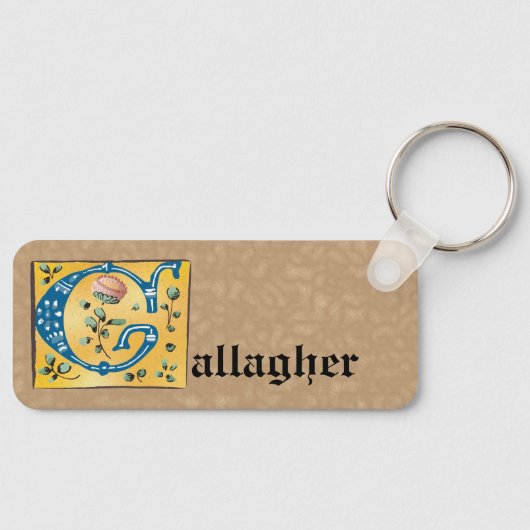 Medieval Floral, verlicht met letter G Monogram Sleutelhanger (Voorkant)