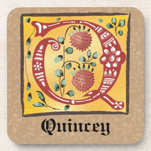 Medieval Floral verlichte letter Q Monogram Bier Onderzetter (Voorkant)