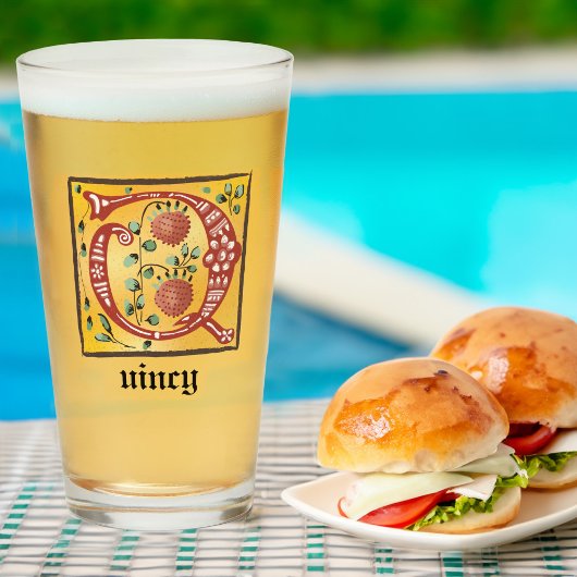 Medieval Floral verlichte letter Q Monogram Glas