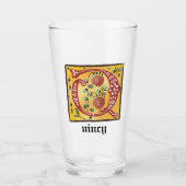 Medieval Floral verlichte letter Q Monogram Glas (Voorkant)